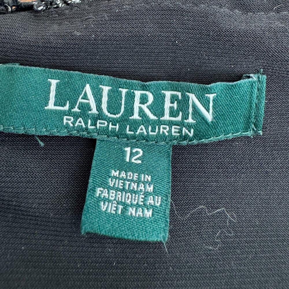 Lauren Ralph Lauren Black Silver Lace Sheath Cocktail Dress Size 12 - Picture 5 of 5